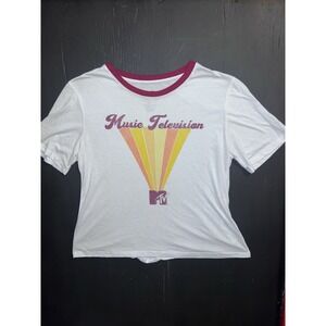 MTV Music Television SIZE XL Retro Vintage Logo Crop Top T front‎ tie